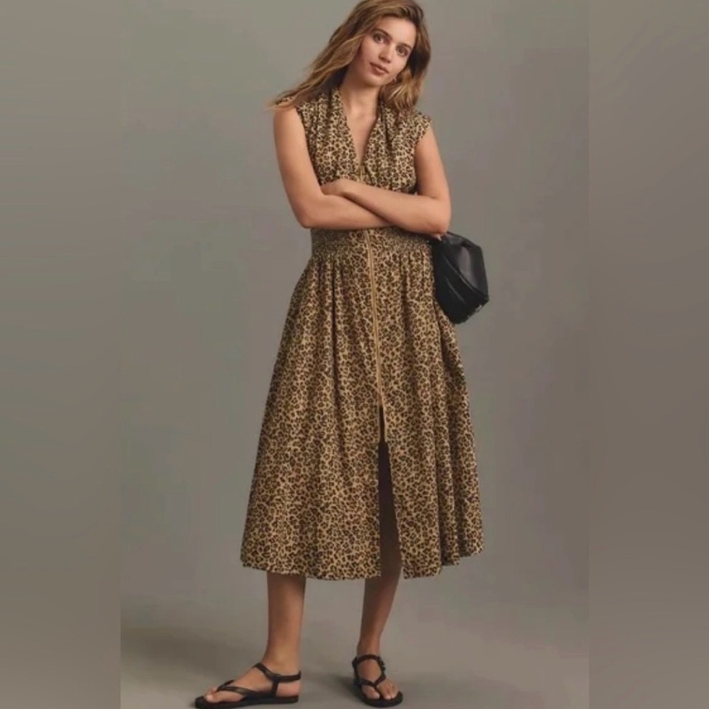 Anthropologie Leopard Print Midi Dress in Tan and Black - Picture 5 of 16